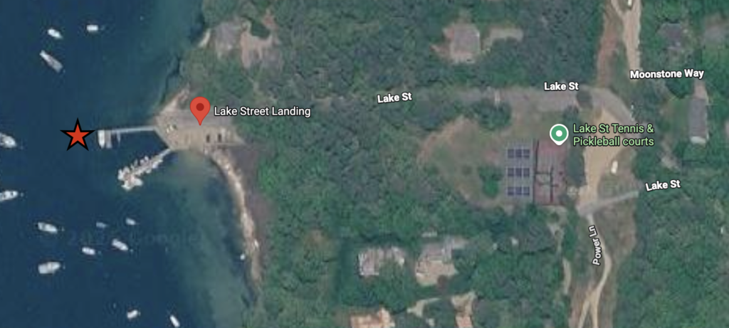 Lake Tashmoo Landing Aerial map of the Lake Tashmoo landing used as a Martha's Vineyard charter pickup point